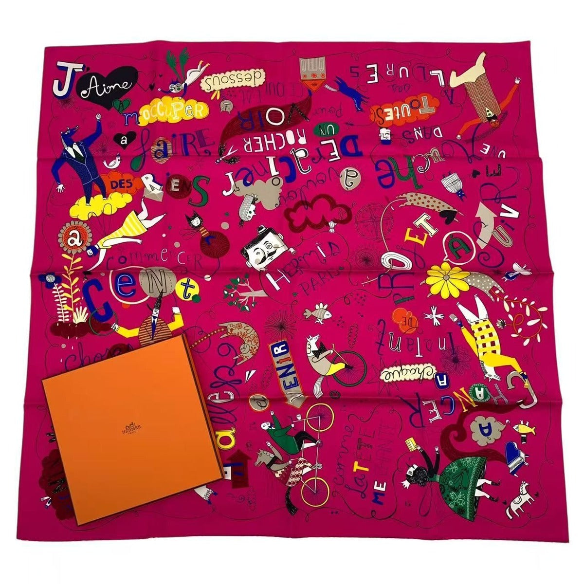 Hermes Carre 90 Scarf 100% Silk les Confessions Purple Box