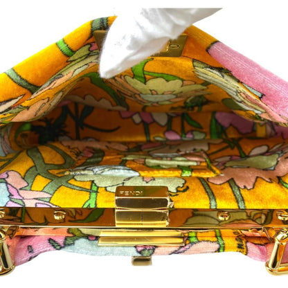 Fendi Peekaboo Iconic Velour Orange Yellow Shoulder Bag Handbag With