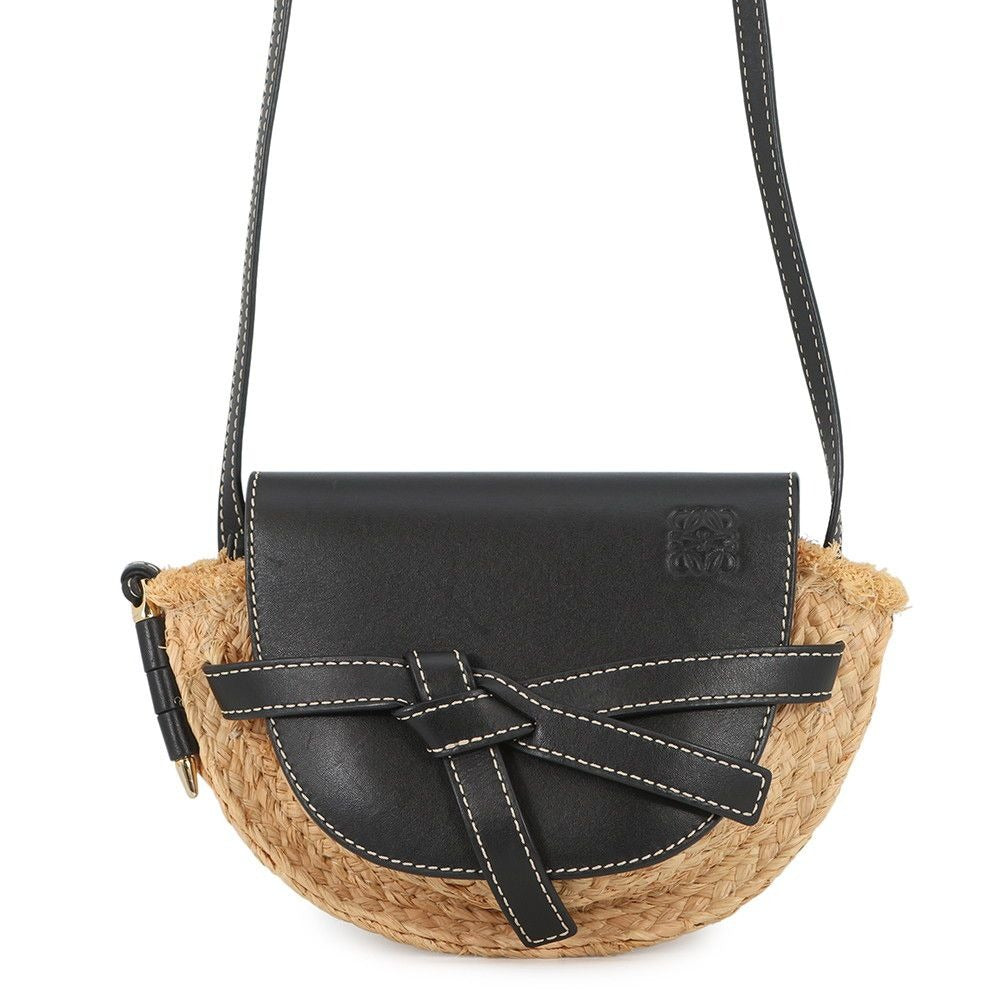 Loewe Shoulder Bag Gate Mini Raffia Leather Black