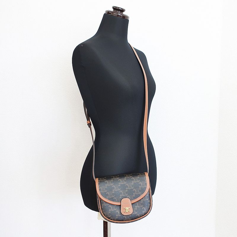 Celine Mini Bouzas Shoulder Bag Triomphe Brown Gold Hardware Leather