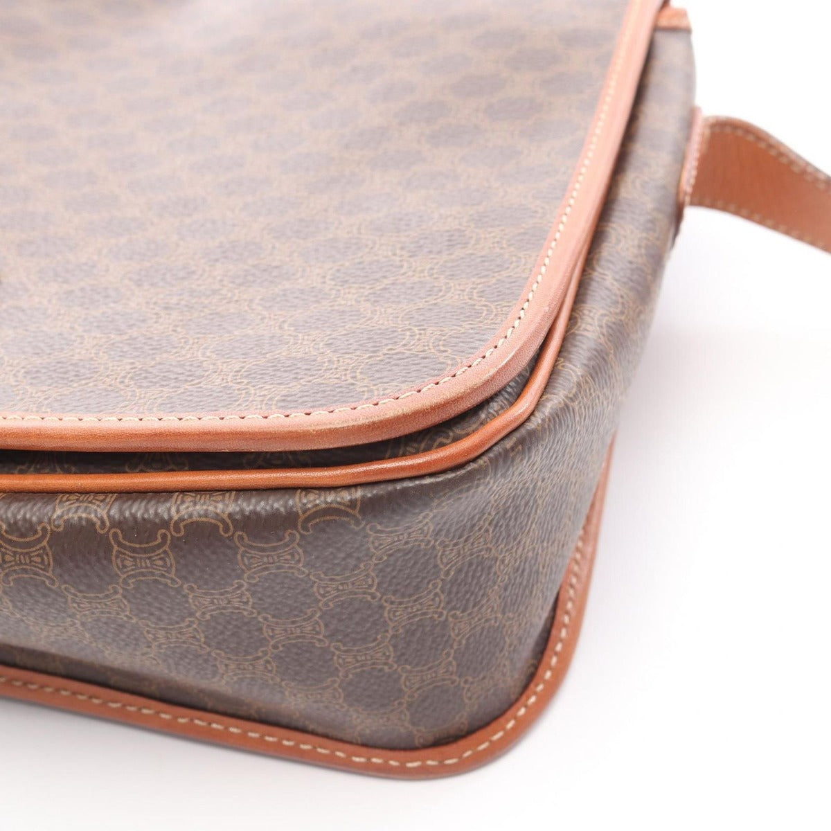 Celine Shoulder Bag Macadam Dark Brown Canvas Leather — view 12
