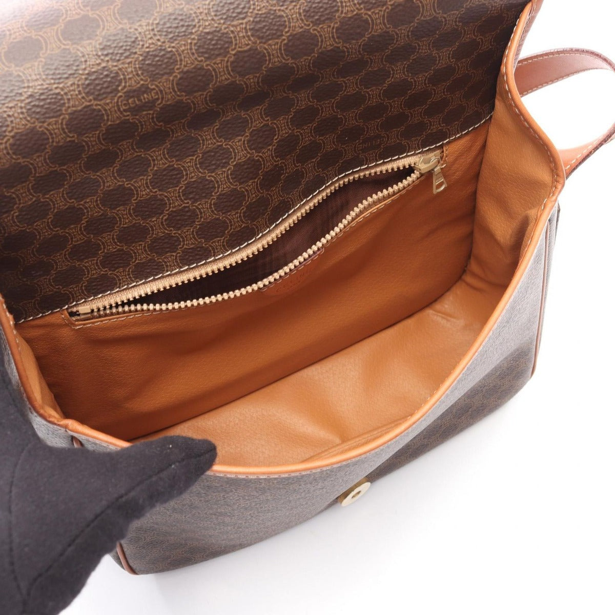Celine Shoulder Bag Macadam Dark Brown Canvas Leather — view 3