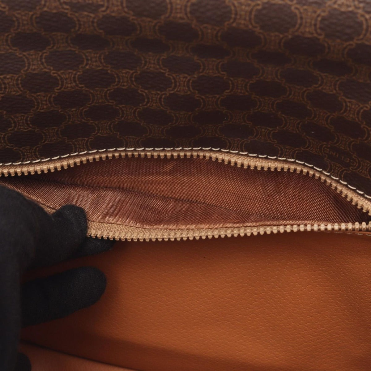 Celine Shoulder Bag Macadam Dark Brown Canvas Leather — view 5