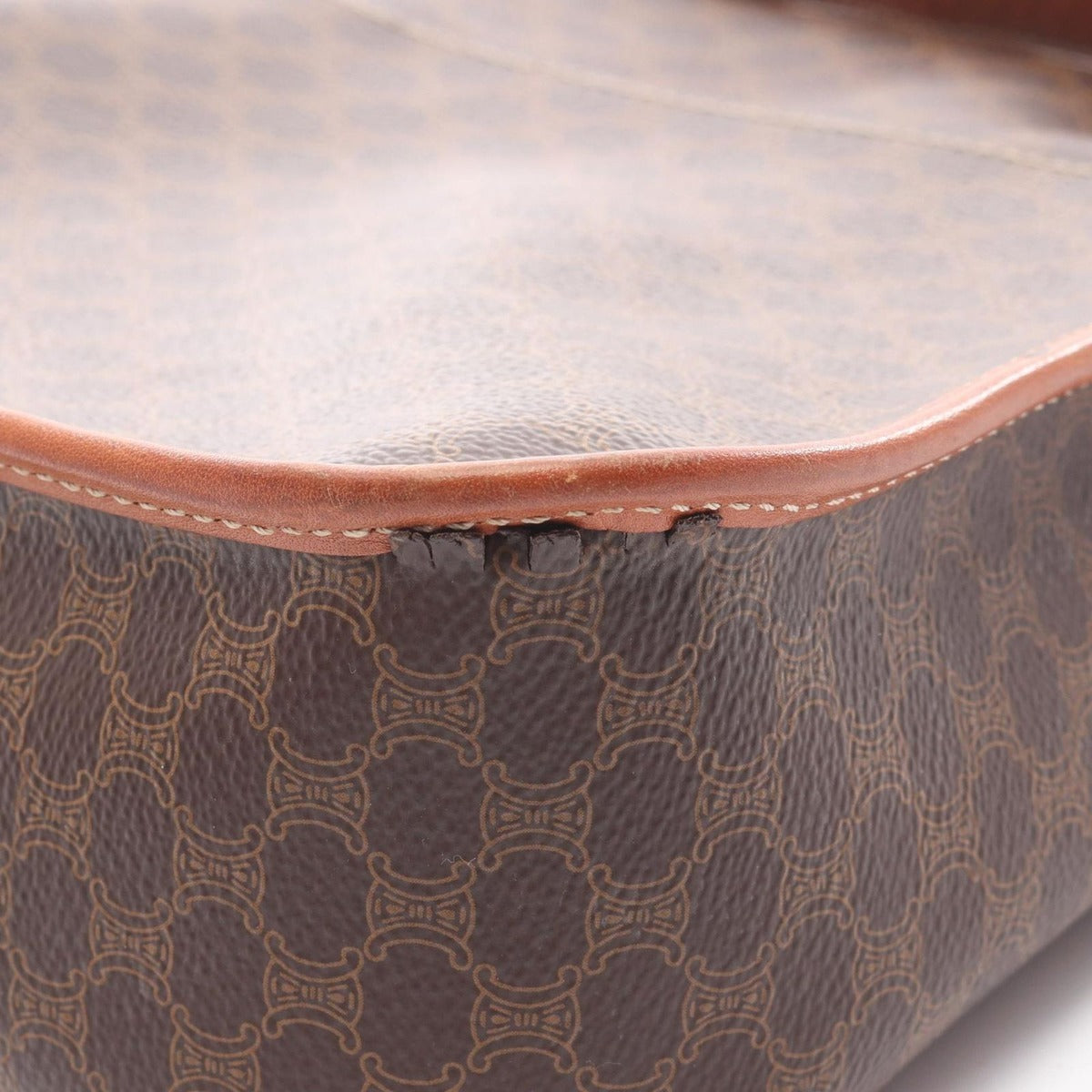 Celine Shoulder Bag Macadam Dark Brown Canvas Leather — view 8