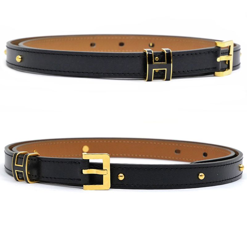 Hermes Belt Pop H Courte 15 80cm (31.50in) Black Gold Hardware B