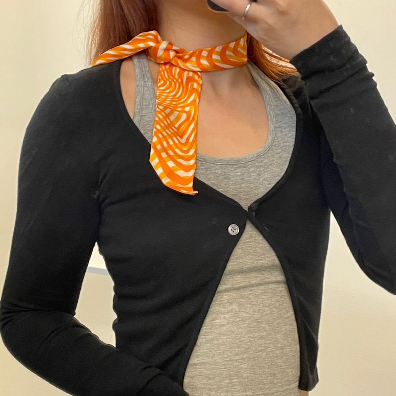 Hermes Twilly Bar Scarf Silk Orange White