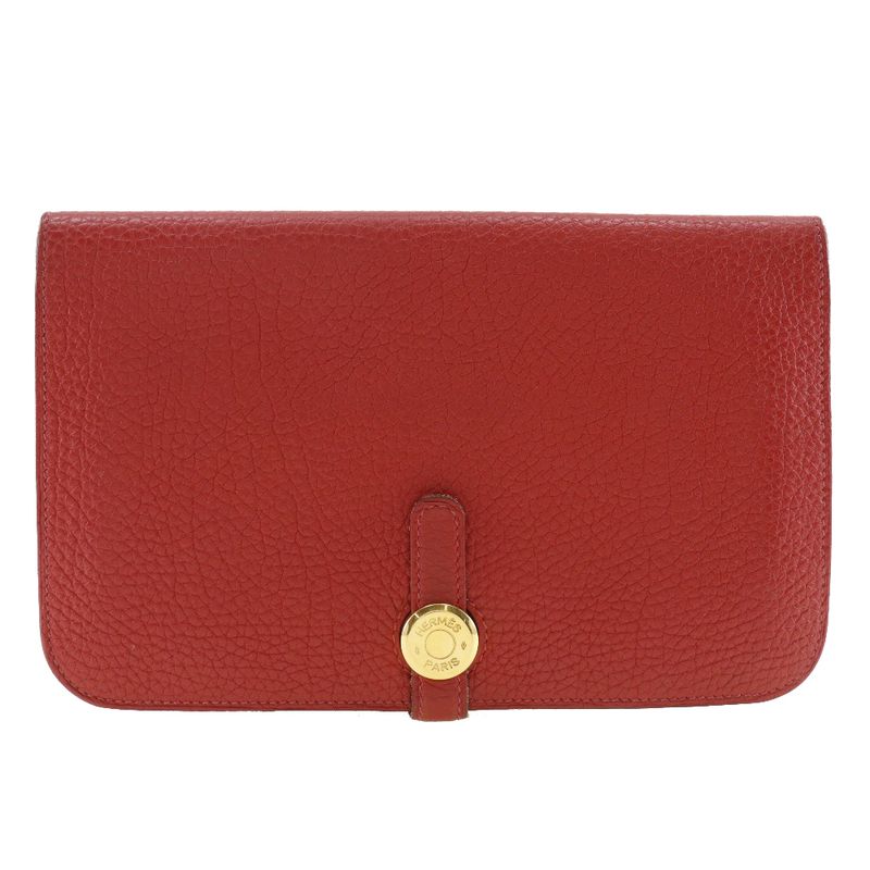Hermes Dogon Togo Red/gold Hardware □P Ladies Long Wallet