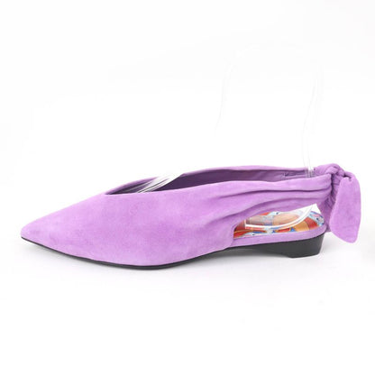 Hermes Eva Suede Leather Ribbon Ballet Shoes Flat Pumps Purple 37 With Box And