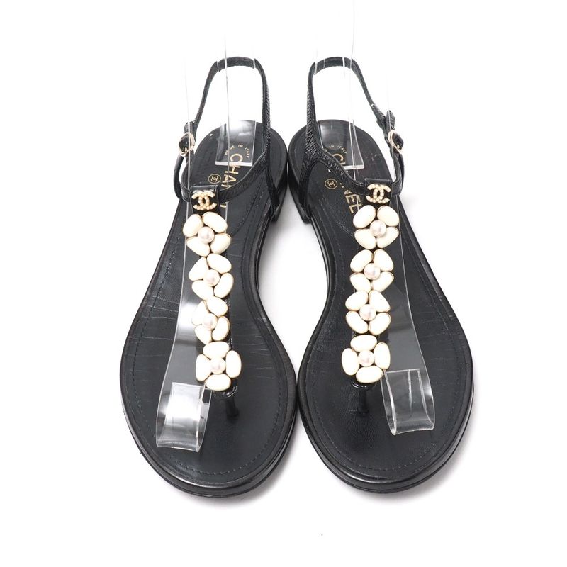 Chanel Sandals Size 35C Thong Sandals Ankle Strap Shoes CC Coco Mark Imitation