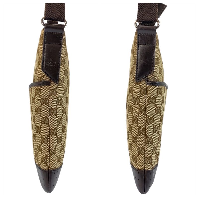 Gucci Beige Brown Silver Hardware GG Canvas/leather 145857 Shoulder Bag