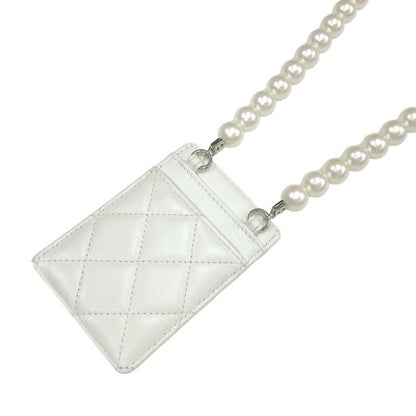 Chanel Card Case Card Holder Pass Case White Silver Coco Mark Charm Matelasse