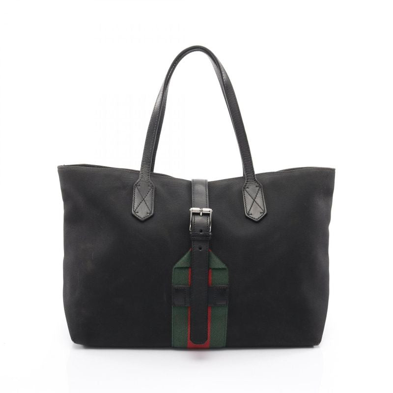 Gucci Tote Bag Sherry Line Black Canvas Leather