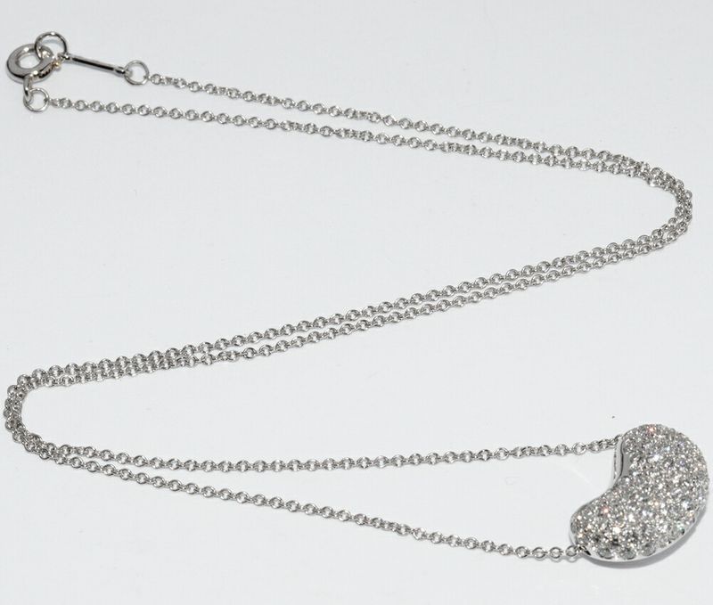 Tiffany & Co Pendant Necklace Pt950 Pave Diamond Elsa Peretti Beans Pendant