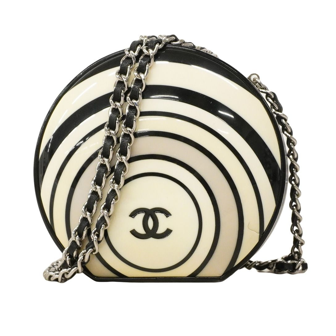 Chanel Shoulder Bag Ivory Black Silver