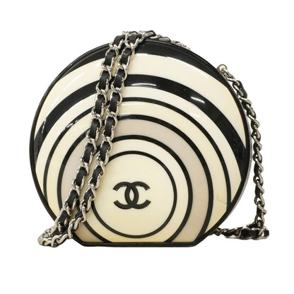 Chanel Shoulder Bag Ivory Black Silver