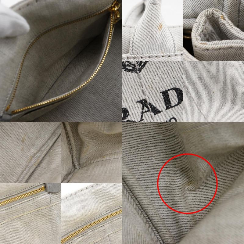 Prada Canapa Triangle Logo Plate 1bg439 Denim Light Gray Women's Handbag