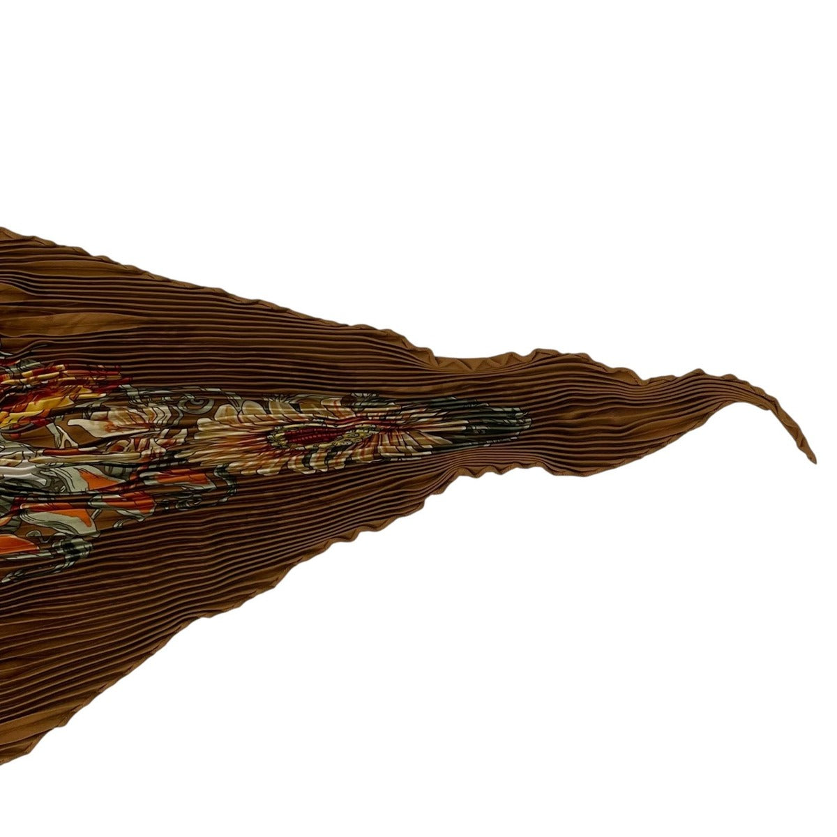 Hermes Scarf Pleated Silk Plant All Over Pattern Brown — view 5