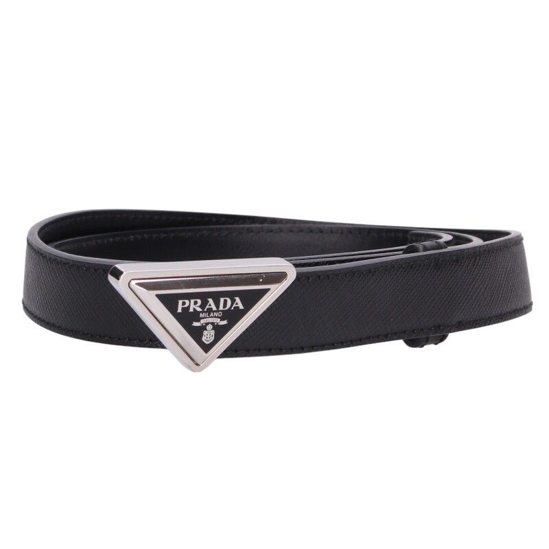 Prada 1cc522 Triangle Logo Plate Saffiano Leather Belt Ladies 80