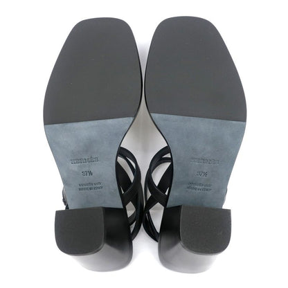 Hermes Sandals Eveless BK Svhardware 37 1 2 Leather Ankle Strap Women's
