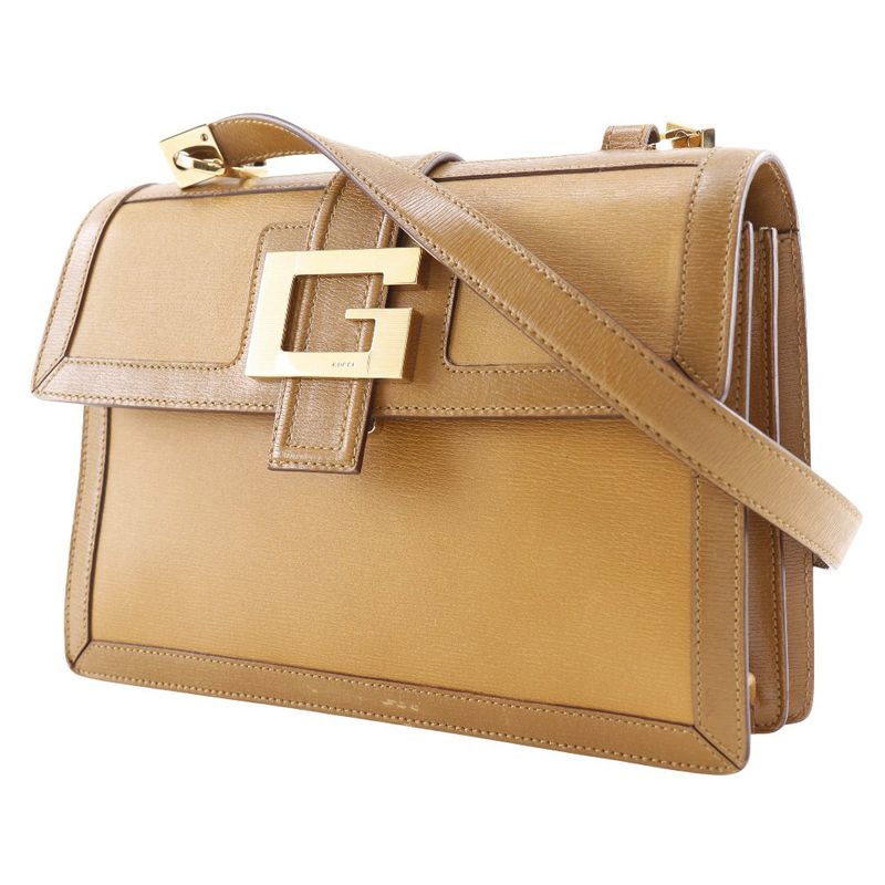 Gucci G Buckle 001.4140 Calf Brown Women Shoulder Bag