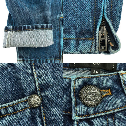 Chanel - Paint Finish Coco Mark Hem Zip Denim Pants - 34 - Indigo - Women's