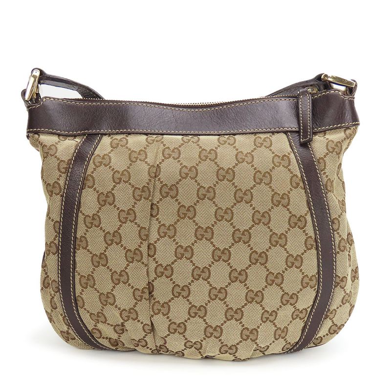 Gucci Shoulder Bag 203257 Abbey GG Canvas Beige Dark Brown Gold Hardware