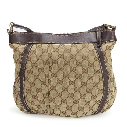 Gucci Shoulder Bag 203257 Abbey GG Canvas Beige Dark Brown Gold Hardware