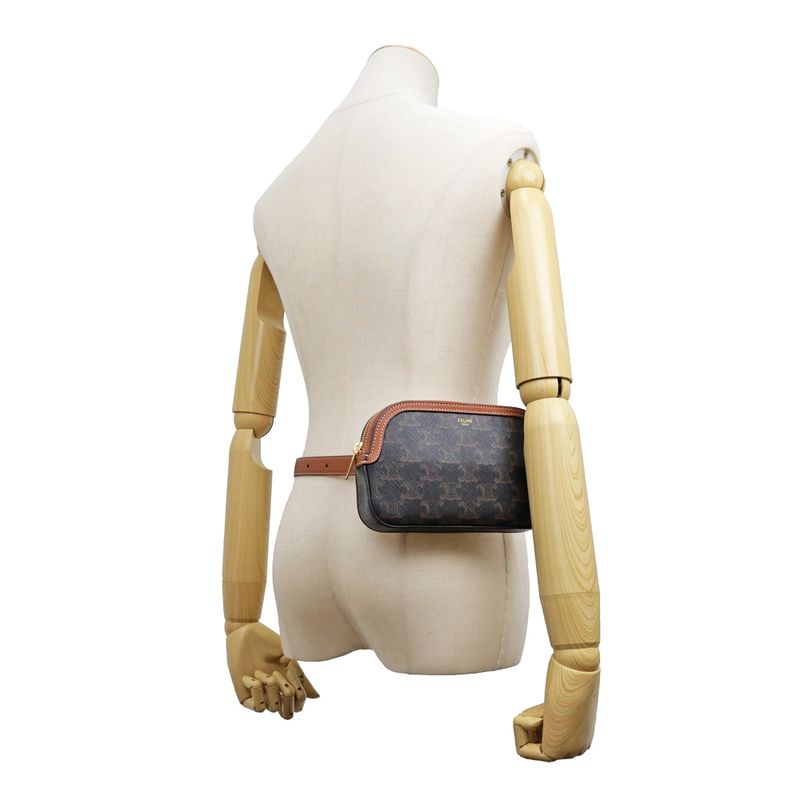 Celine Belt Bag Triomphe Body Brown Tan Canvas 19267 Women's Men's