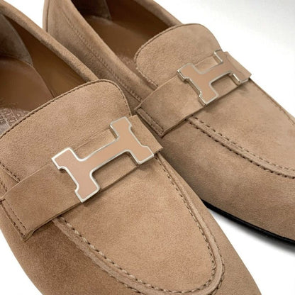 Hermes Paris Loafer Leather Shoes Suede Beige Unused Hhardware Moccasin Flat