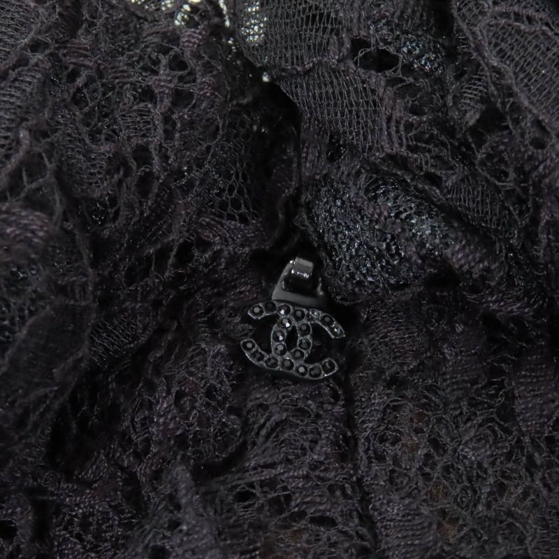 CHANEL 09C P34753 Little Black Dress Coco Mark Zip With Rhinestones Full Lace
