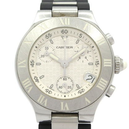Cartier Watch Must 21 Chronoscaph SM SS Rubber Chronograph White
