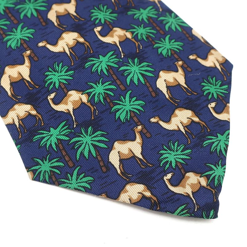 Hermes Necktie Animal Print 9.5cm (3.74in) Silk Navy and Multicolor Navy Blue