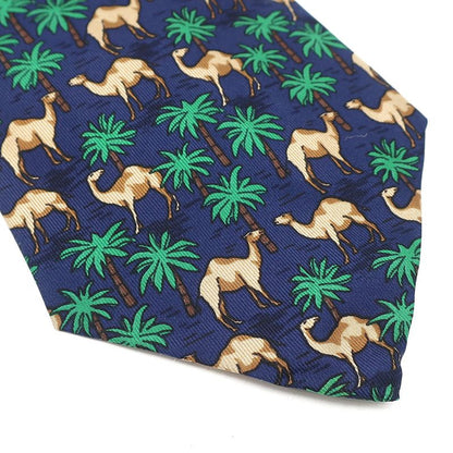 Hermes Necktie Animal Print 9.5cm (3.74in) Silk Navy and Multicolor Navy Blue