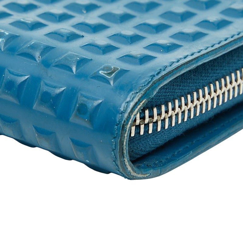 Balenciaga Grid Wallet Long Wallet Round Zipper 298821 Blue Leather Women