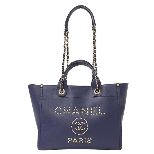 Chanel Bag Women's Brand Handbag Shoulder Bag 2way Caviar Skin Deauville Navy