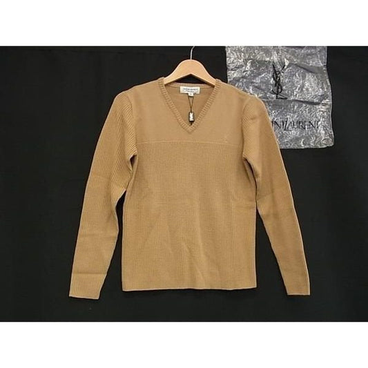 Saint Laurent Yves Wool Long Sleeve Knit Top Sweater M Brown