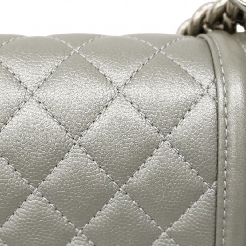 Chanel Shoulder Bag Boy Chanel Caviar Skin Gray Silver Hardware Women
