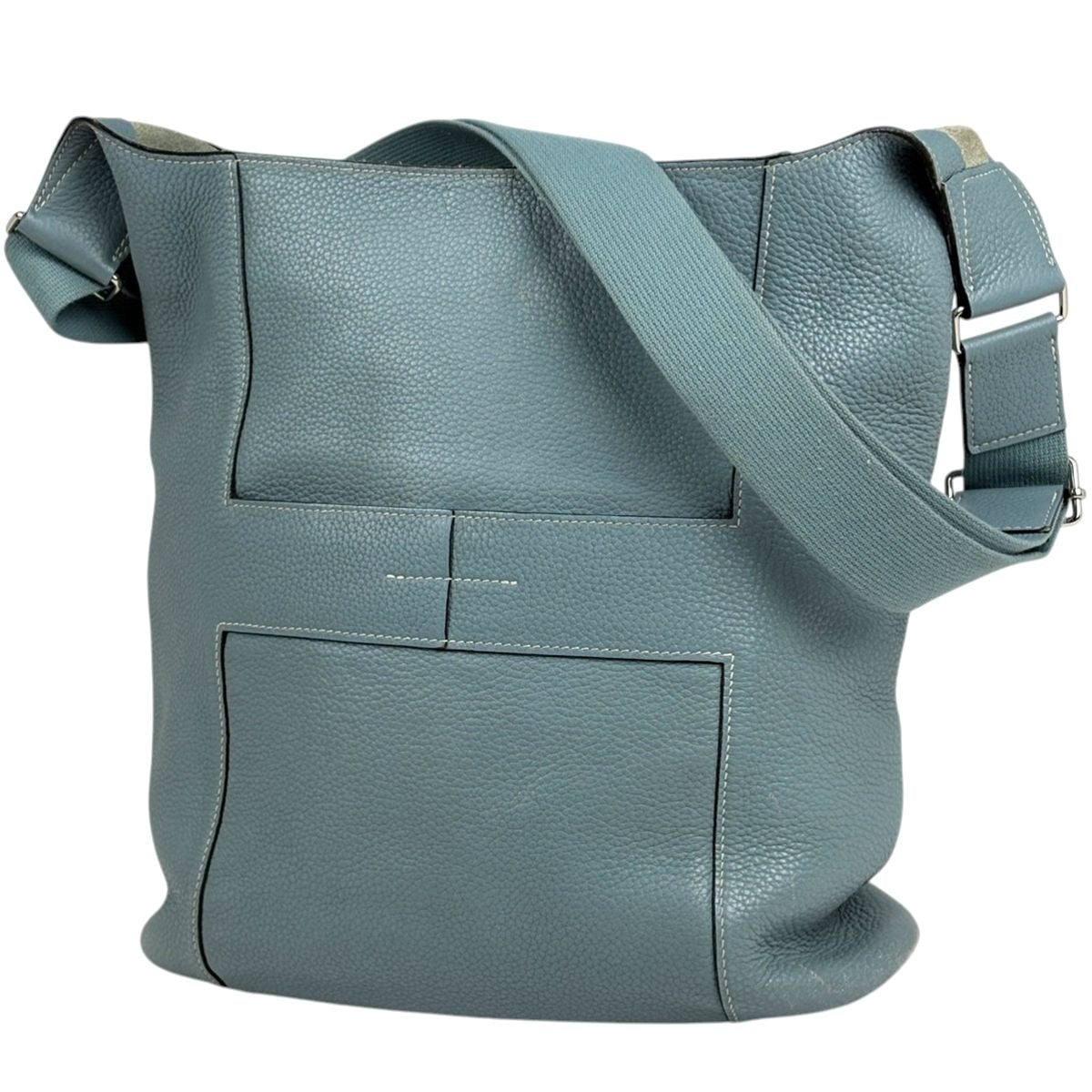 Hermes News GM Shoulder Bag Taurillon Clemence Ciel