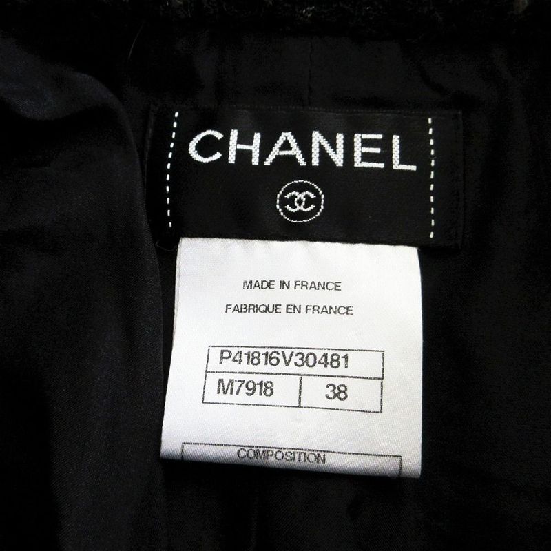 Chanel P41816v30481 Tweed Skirt Coco Mark Button Knee Length Black Size M