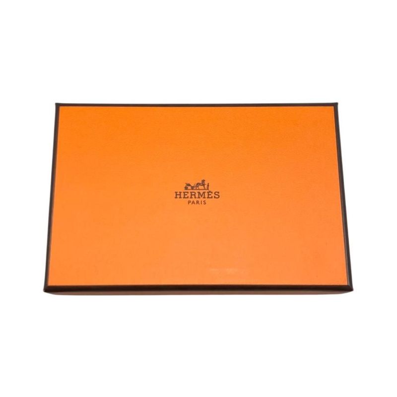 Hermes Card Case Coin Case Calvi Duo W Engraved Nata White Silver Hardware