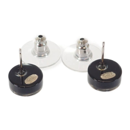Chanel CC Round 17A Earrings Rhinestone Black Silver Hardware Ladies [AB Rank]