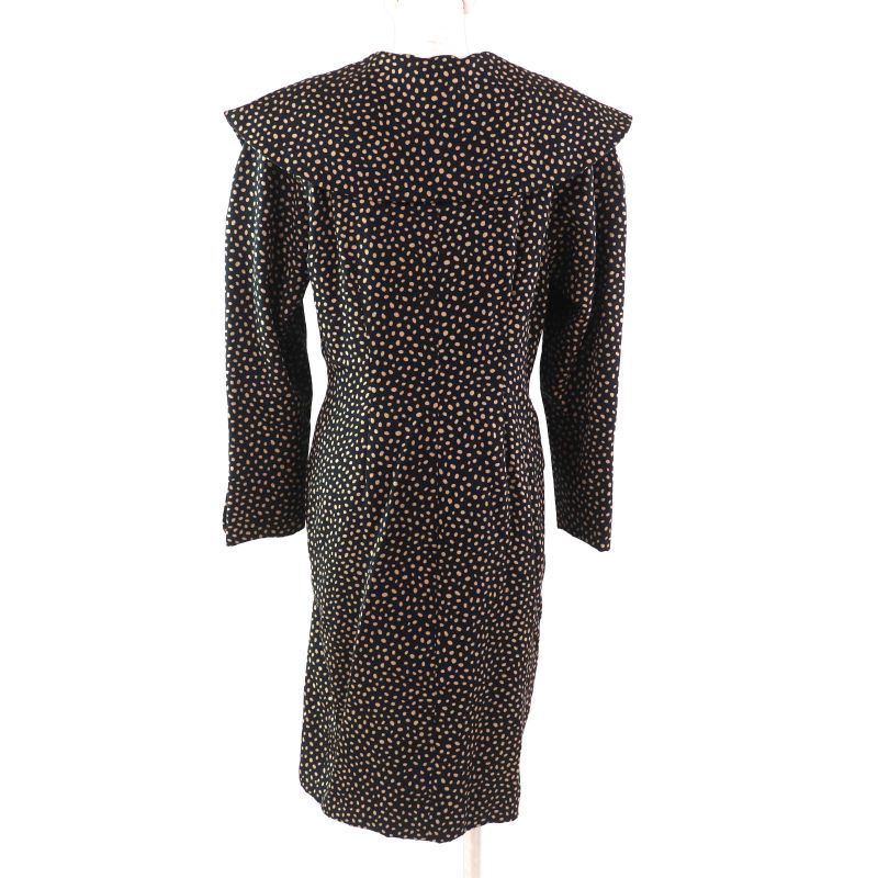 Christian DIOR Vintage Silk Blend All Over Big Collar Shirt Dress Black Beige