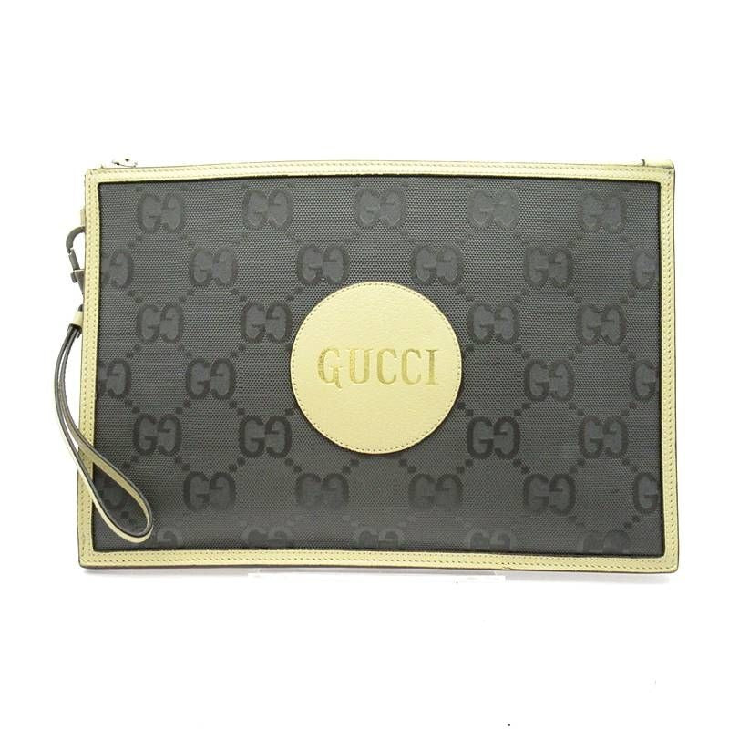 Gucci Off the Grid Clutch GG Nylon Leather Gray Beige