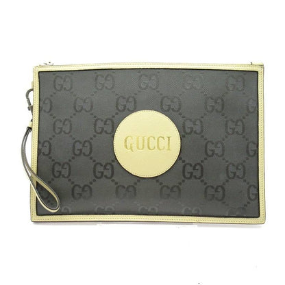 Gucci Off the Grid Clutch GG Nylon Leather Gray Beige