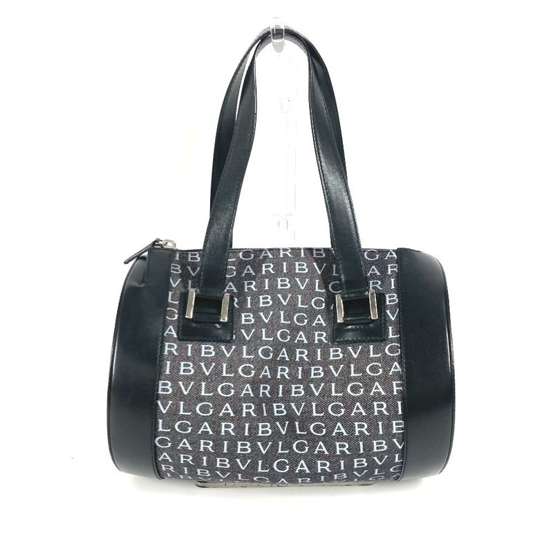 Bvlgari Handbag Logomania Drum Tube Shape Denim Black