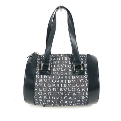 Bvlgari Handbag Logomania Drum Tube Shape Denim Black