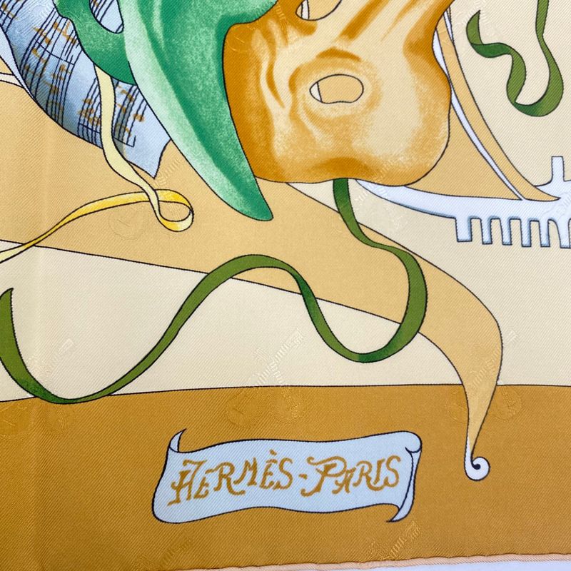 Hermes Carre 90 Scarf Silk Carnaval DE Venise Carnival Of Venice Yellow