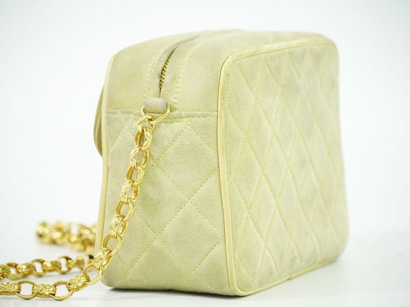 Authentic Chanel Coco Mark Tassel Shoulder Bag Pochette Suede Leather Light