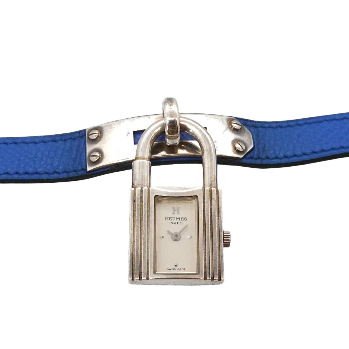Hermes Kelly Watch Vintage Silver Blue Leather Quartz Cadena