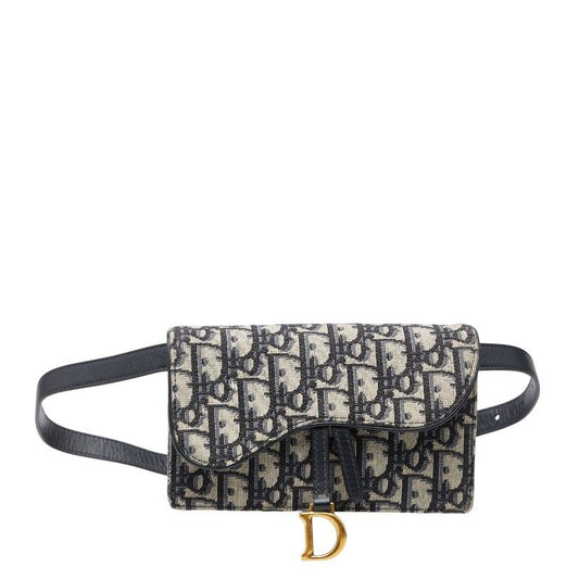 Dior Oblique Trotter Saddle Belt Bag Navy Beige Canvas Leather